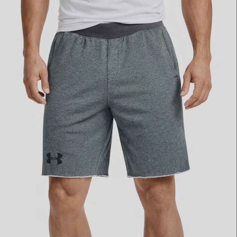 Under Armour Men's Charcoal Drawstring Terry Cloth Athletic Raw Hem Shorts (S)